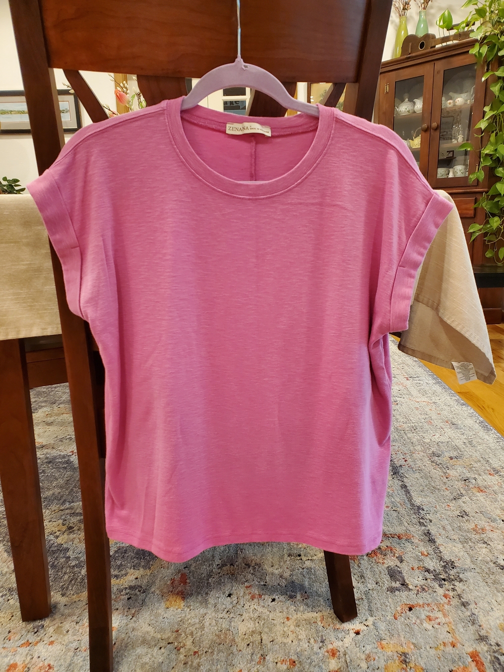 Zenana Outfitters Pink Short Sleeve Cuffed Tee